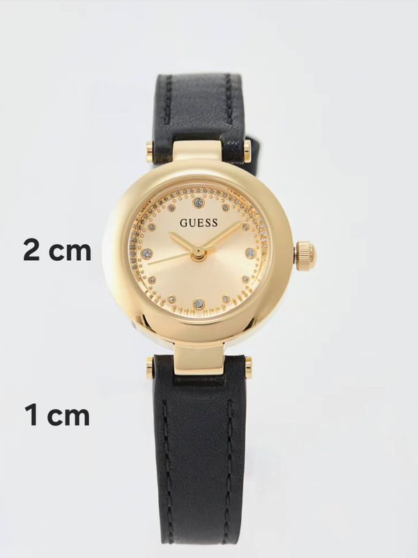 Guess Gold watch, black leather strap