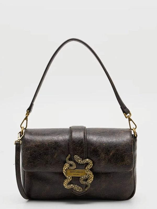 Just Cavalli Iconic snakes puffy handbag, brown