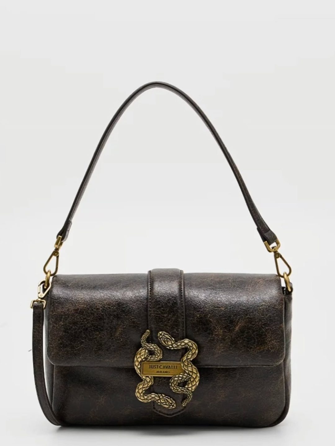 Just Cavalli Iconic snakes puffy handbag, brown